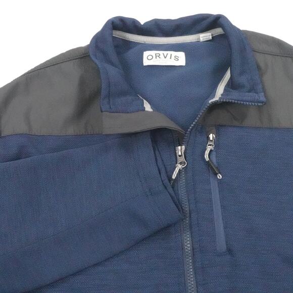 Orvis Jacket Mens Extra Large Blue Full Zip Mock Neck Fleece Outdoor Pockets - Picture 1 of 16